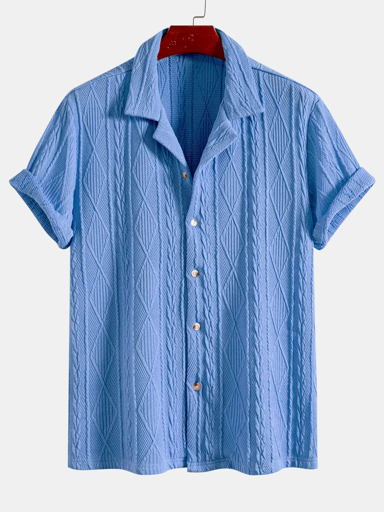 Knitted Geometric Textured Cuban Shirt & Man Mid Length Drawstring Swim Shorts sold by Hoooyi product image thumbnail 5