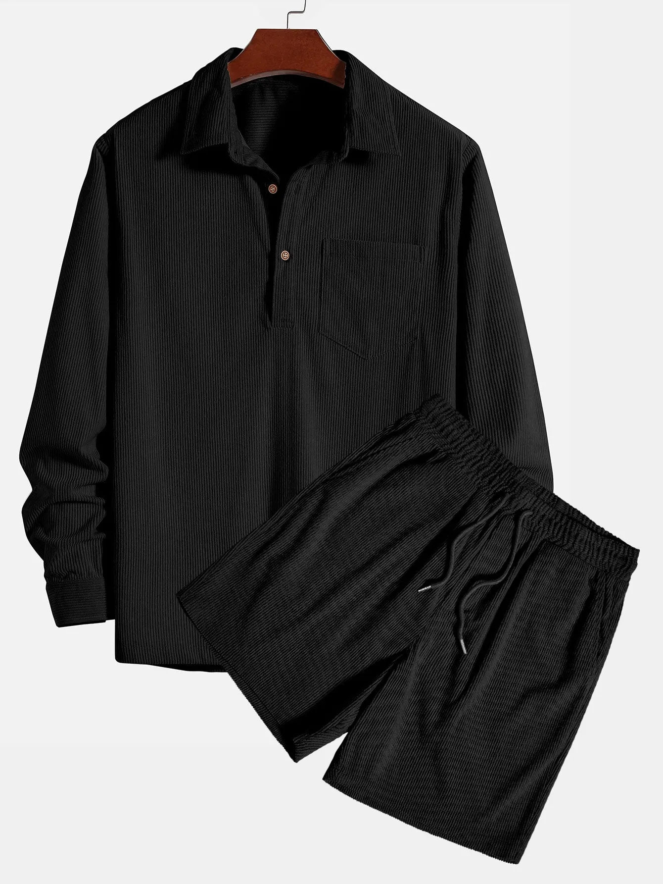 Long Sleeve Polo Neck Corduroy Shirt & Shorts sold by Hoooyi product image thumbnail 2