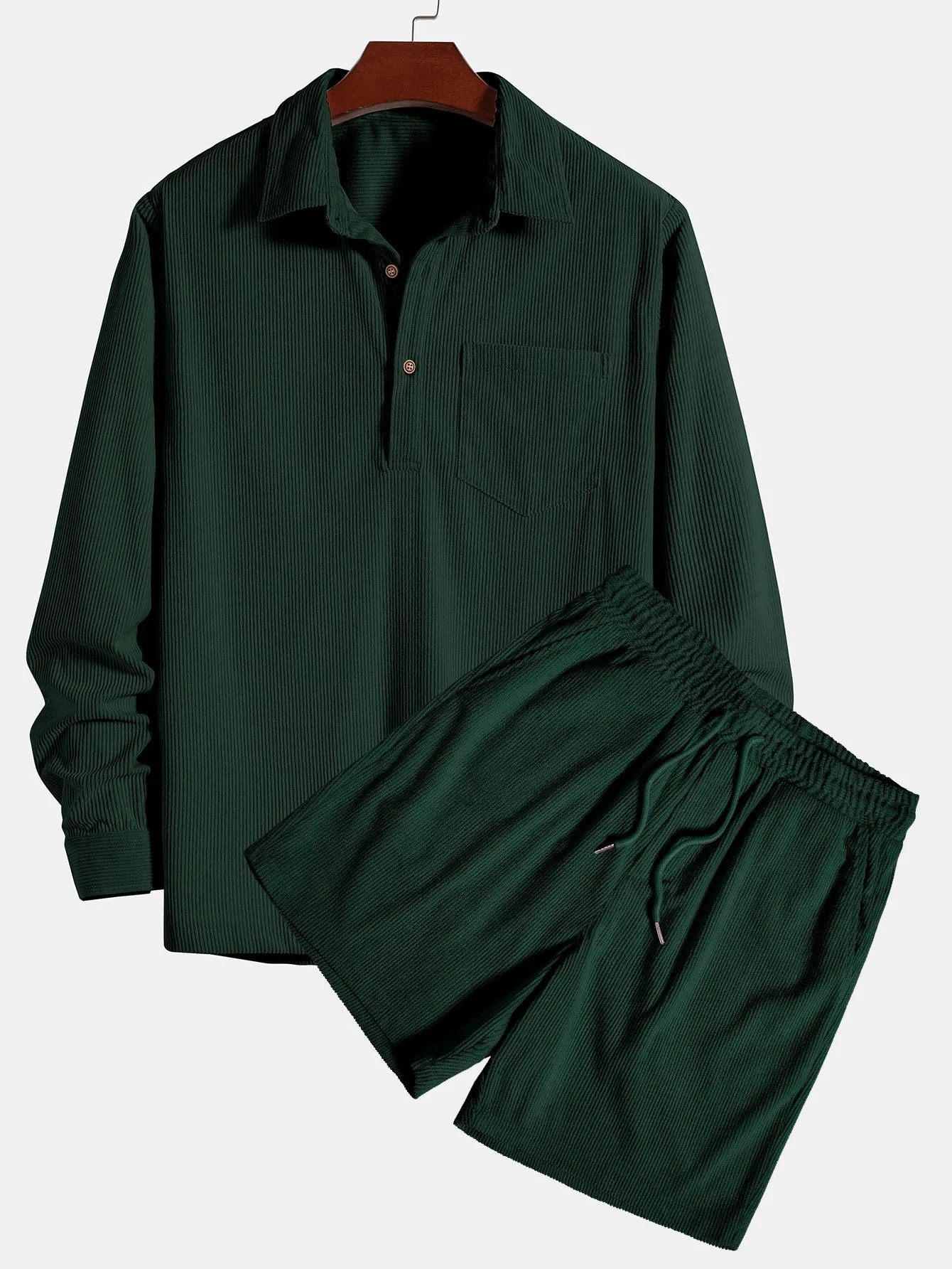 Long Sleeve Polo Neck Corduroy Shirt & Shorts sold by Hoooyi product image thumbnail 3