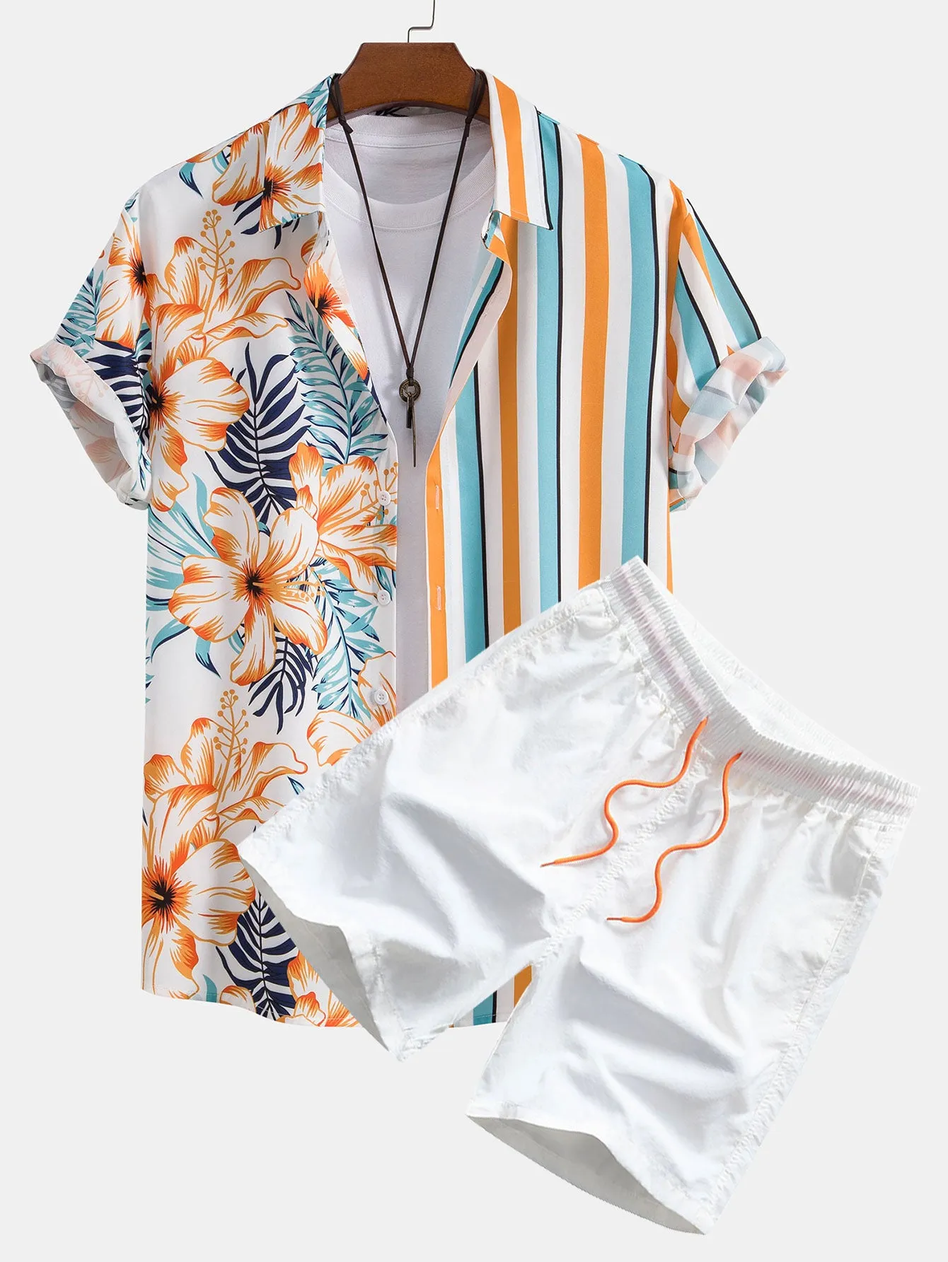 Tropical Stripe Panel Shirt & Swim Shorts sold by Hoooyi product image thumbnail 2