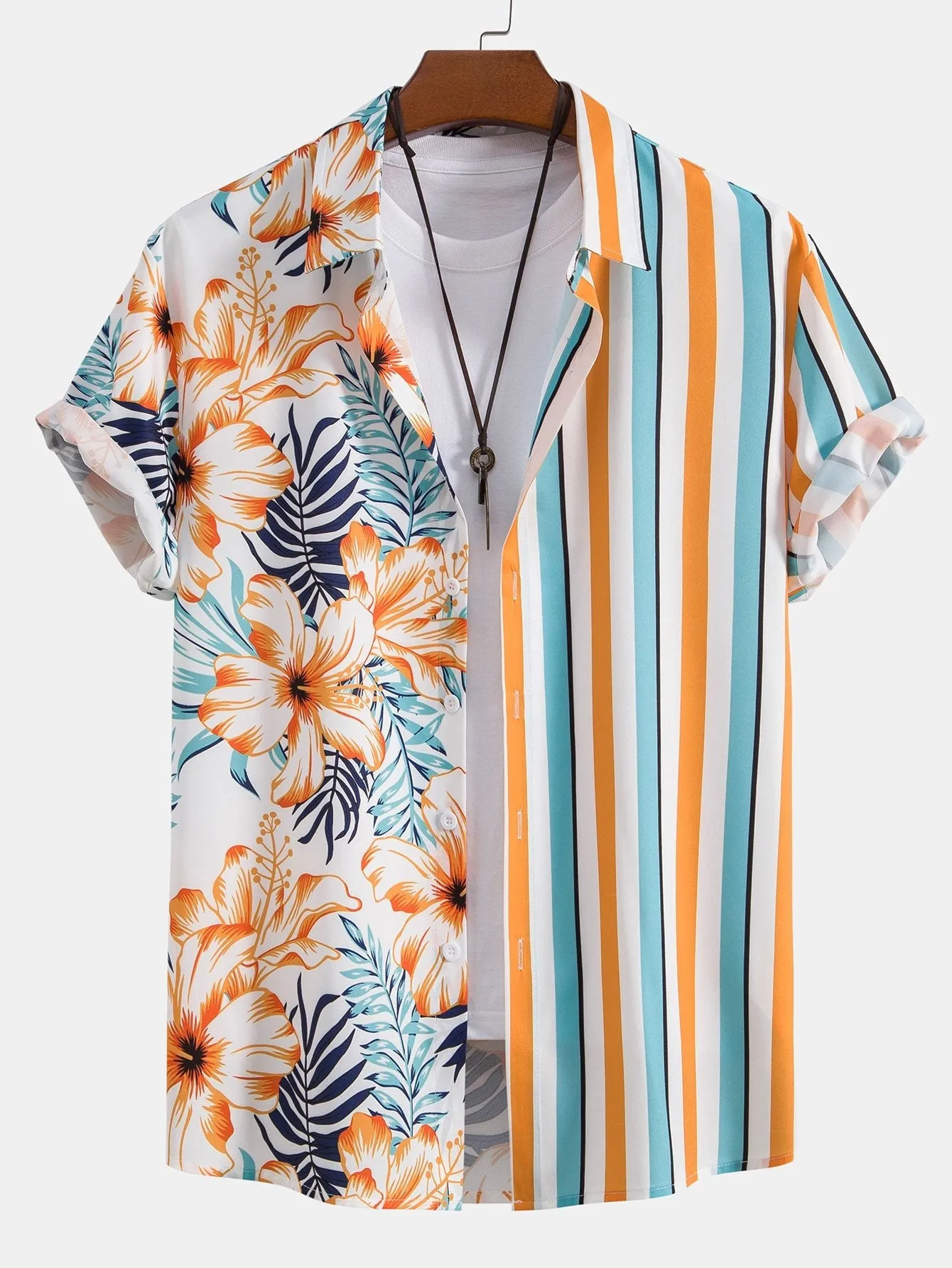 Tropical Stripe Panel Shirt & Swim Shorts sold by Hoooyi product image thumbnail 3