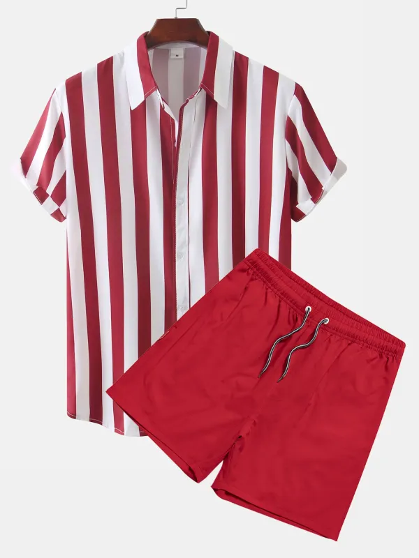 Stripe Print Shirt & Swim Shorts made by Hoooyi