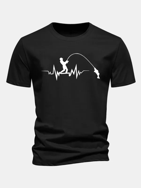 Regular Fit Fishing Print Cotton T-Shirt made by Hoooyi