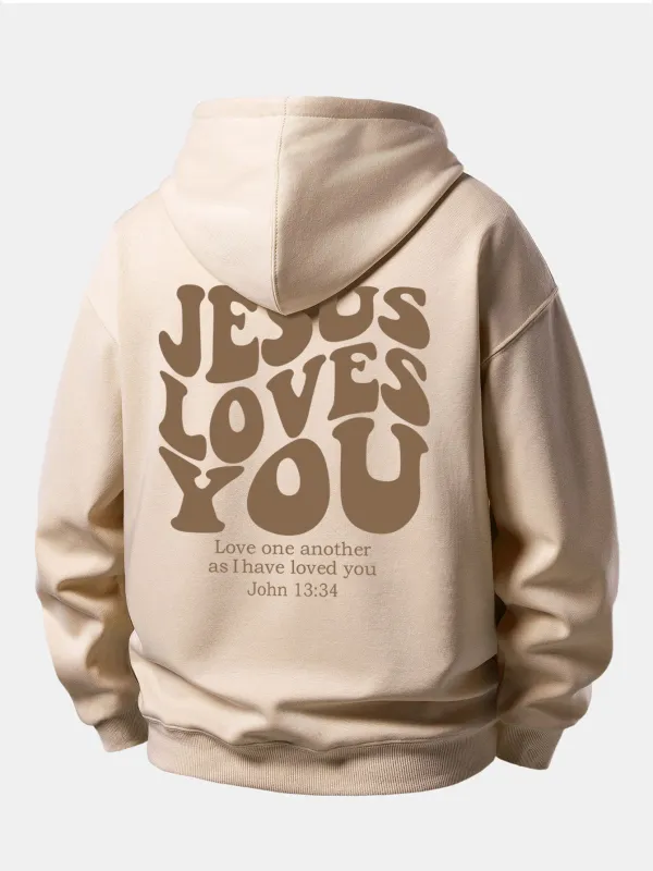 Jesus Loves You Back Print Relax Fit Hoodie made by Hoooyi