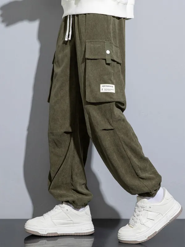 Corduroy Cargo Jogging Pants made by Hoooyi