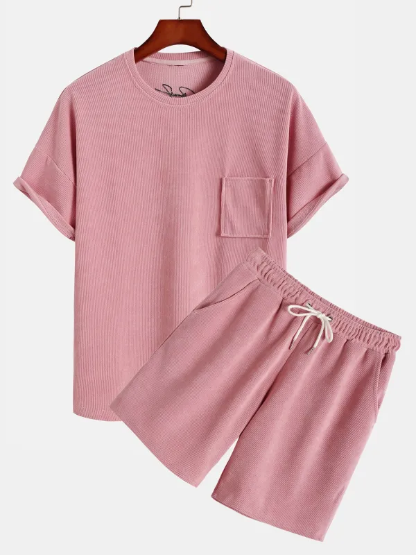 Dropped Shoulder Corduroy T-Shirt & Shorts made by Hoooyi