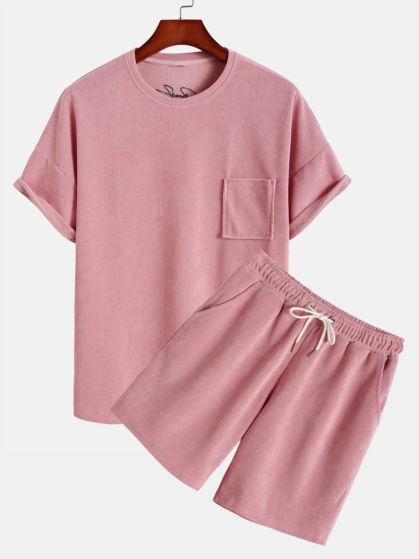 Dropped Shoulder Corduroy T-Shirt & Shorts sold by Hoooyi