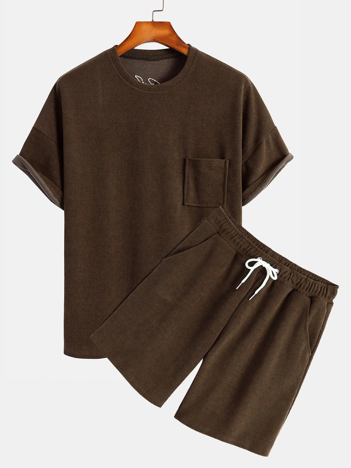 Dropped Shoulder Corduroy T-Shirt & Shorts sold by Hoooyi product image thumbnail 4