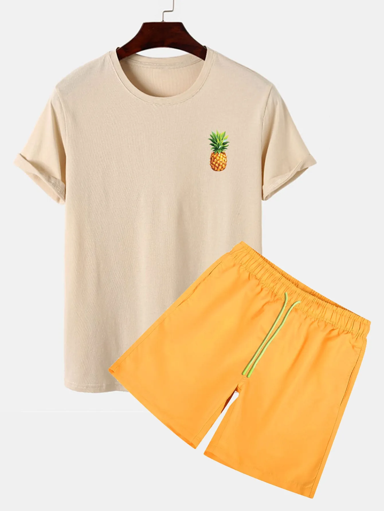 Pineapple Print T-Shirt & Swim Shorts sold by Hoooyi
