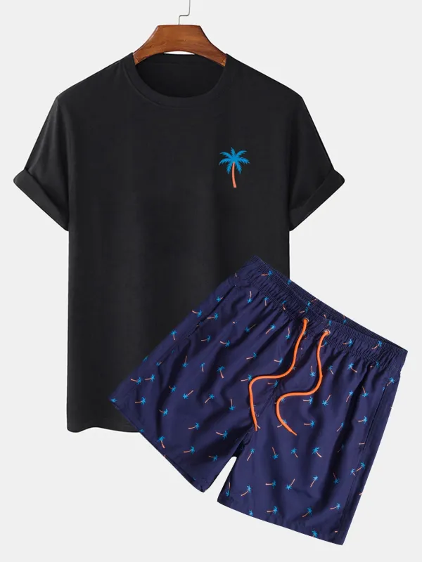 Palm Tree Print T-Shirt & Swim Shorts made by Hoooyi