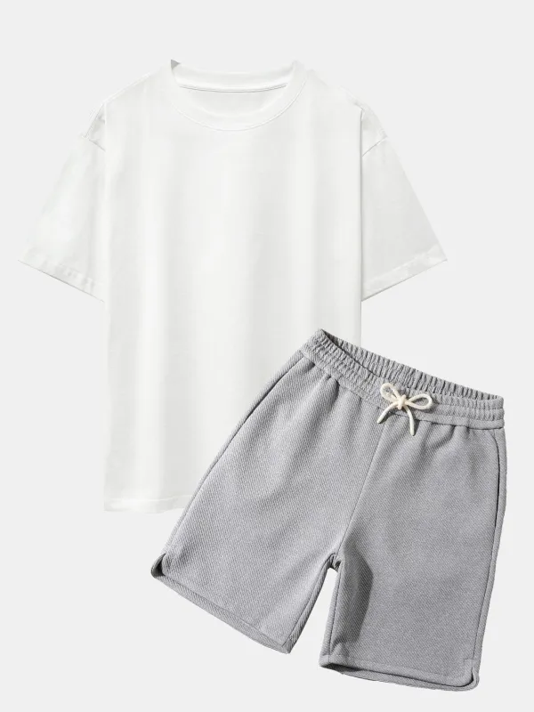 Heavy Weight Oversize T-Shirt & Loose Fit Drawstring Twill jacquard Shorts made by Hoooyi
