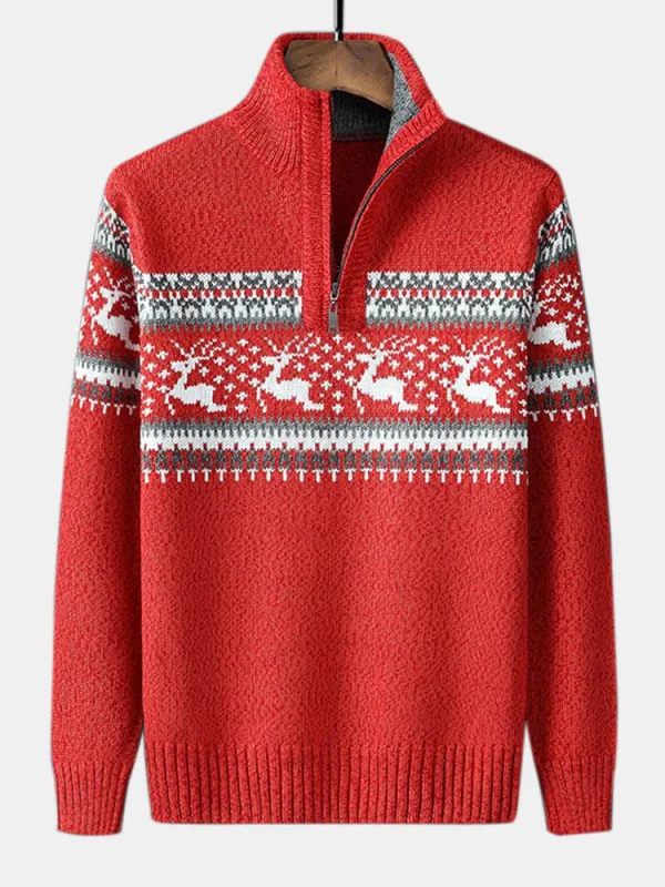 Christmas Moose Print Half Zip Sweater made by Hoooyi