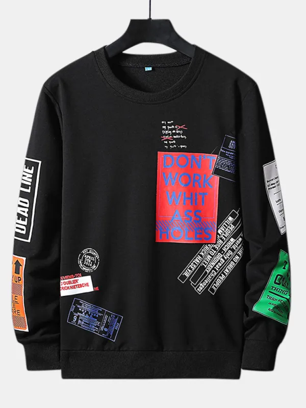 Slogan Label Print Sweatshirt made by Hoooyi