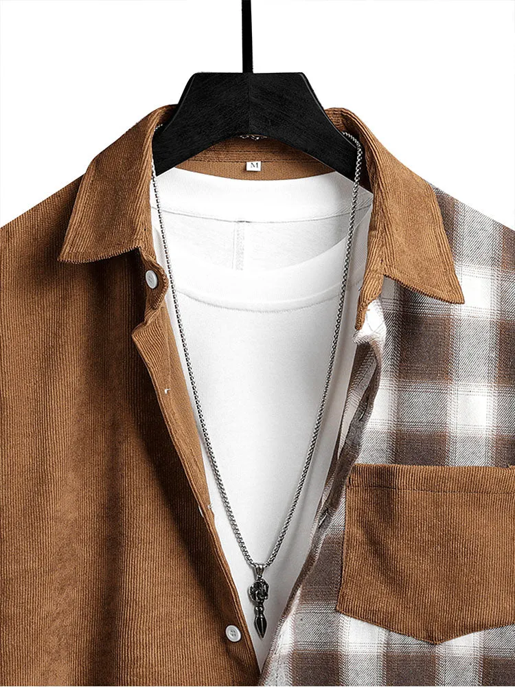 Corduroy Plaid Patchwork Shirt With Pocket sold by Hoooyi product image thumbnail 5