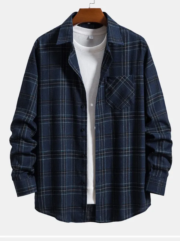 Long Sleeve Plaid Shirt With Pocket sold by Hoooyi