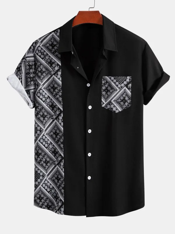 Paisley Print Patchwork Button Up Shirt made by Hoooyi
