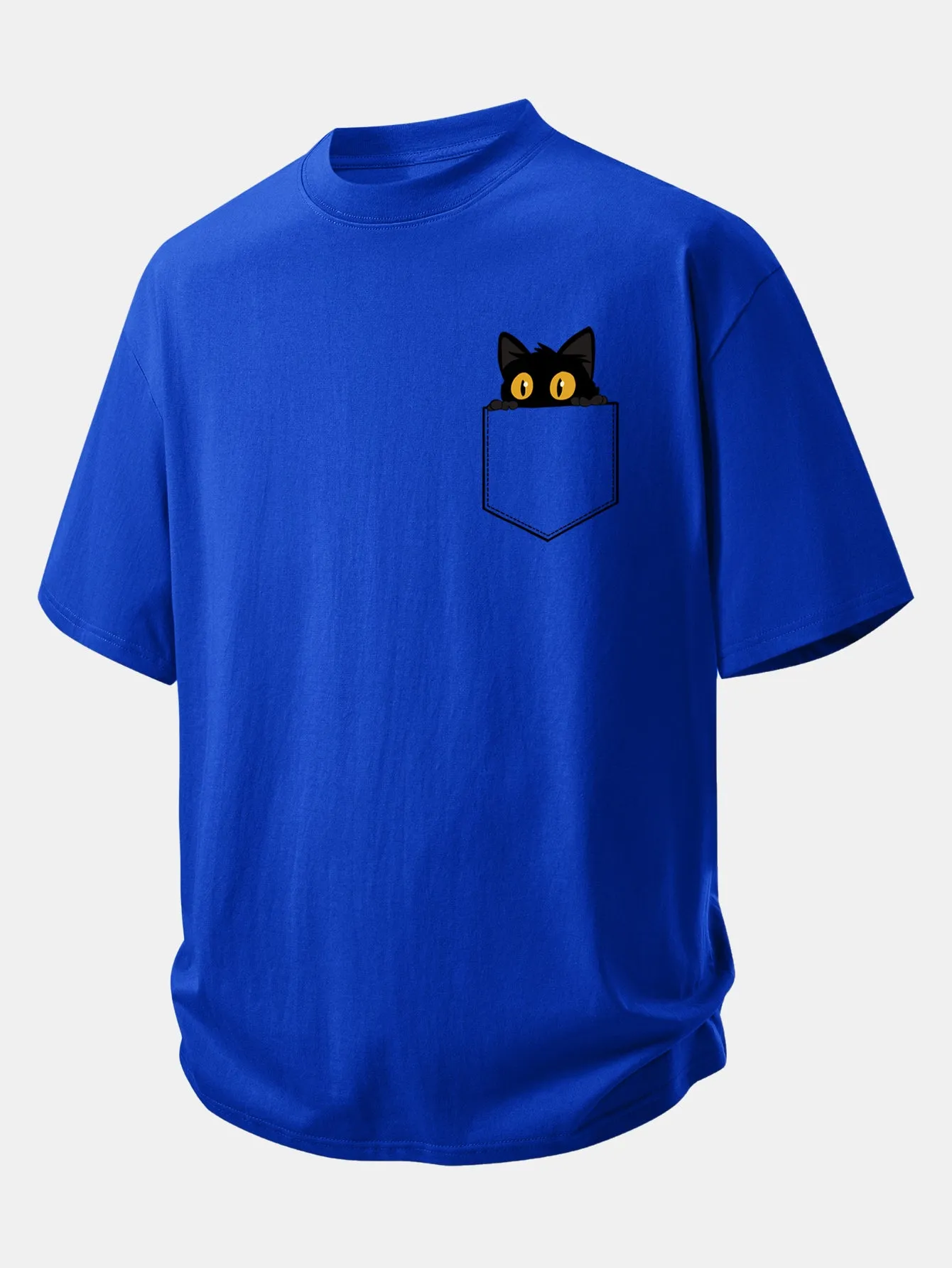 Relax Fit Pocket Black Cat Print Cotton T-Shirt sold by Hoooyi product image thumbnail 5