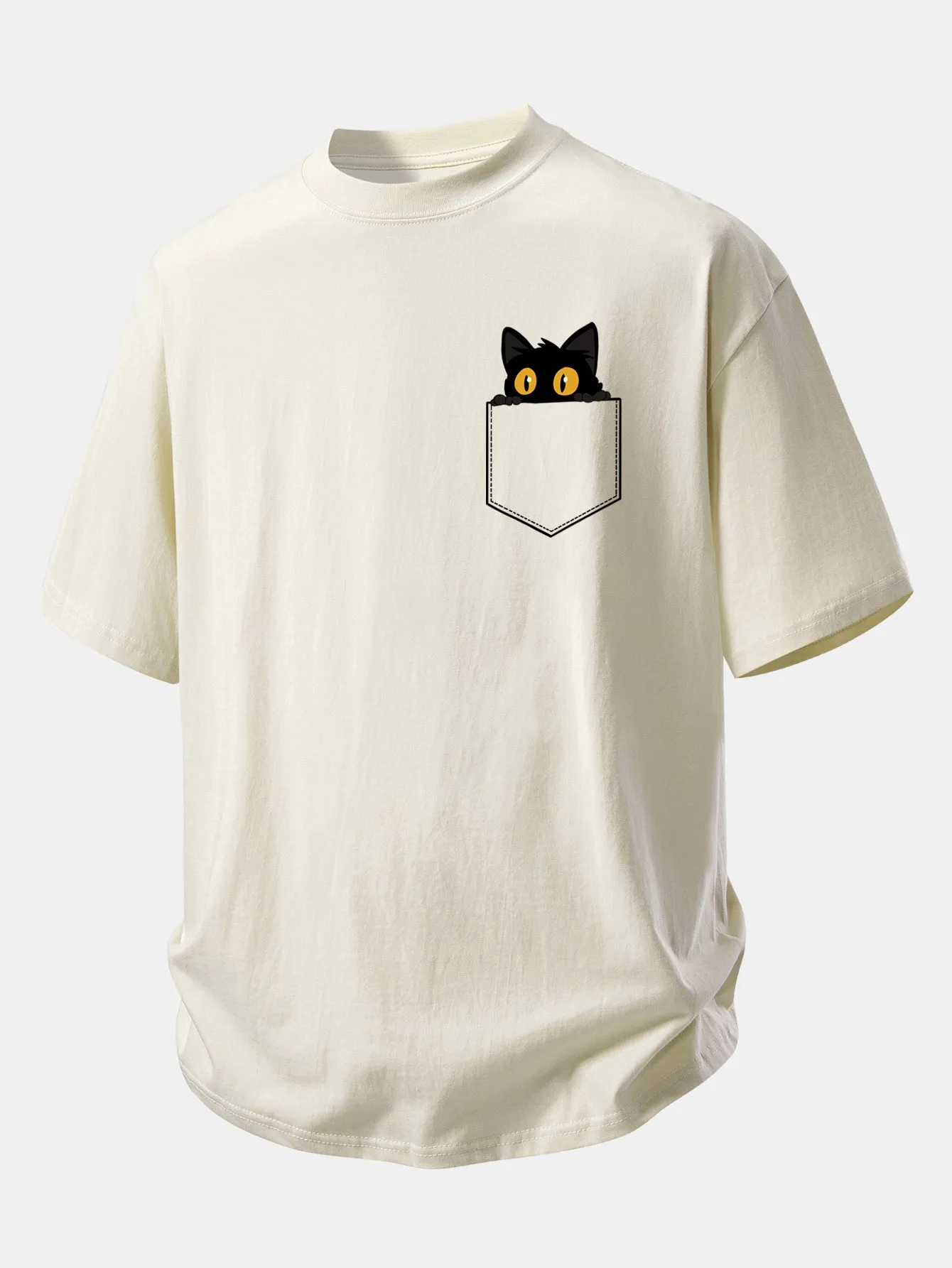 Relax Fit Pocket Black Cat Print Cotton T-Shirt sold by Hoooyi product image thumbnail 3