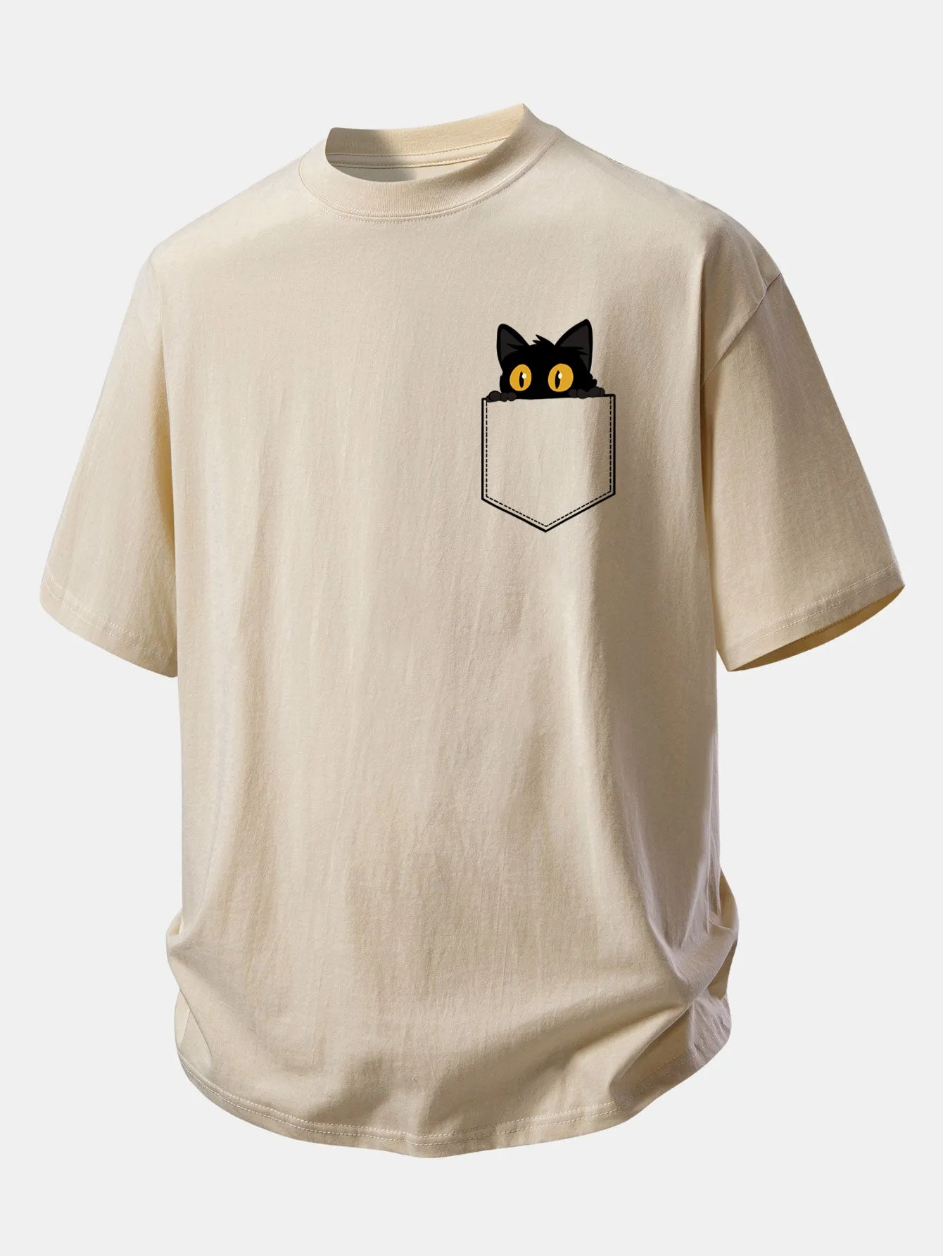 Relax Fit Pocket Black Cat Print Cotton T-Shirt sold by Hoooyi product image thumbnail 2