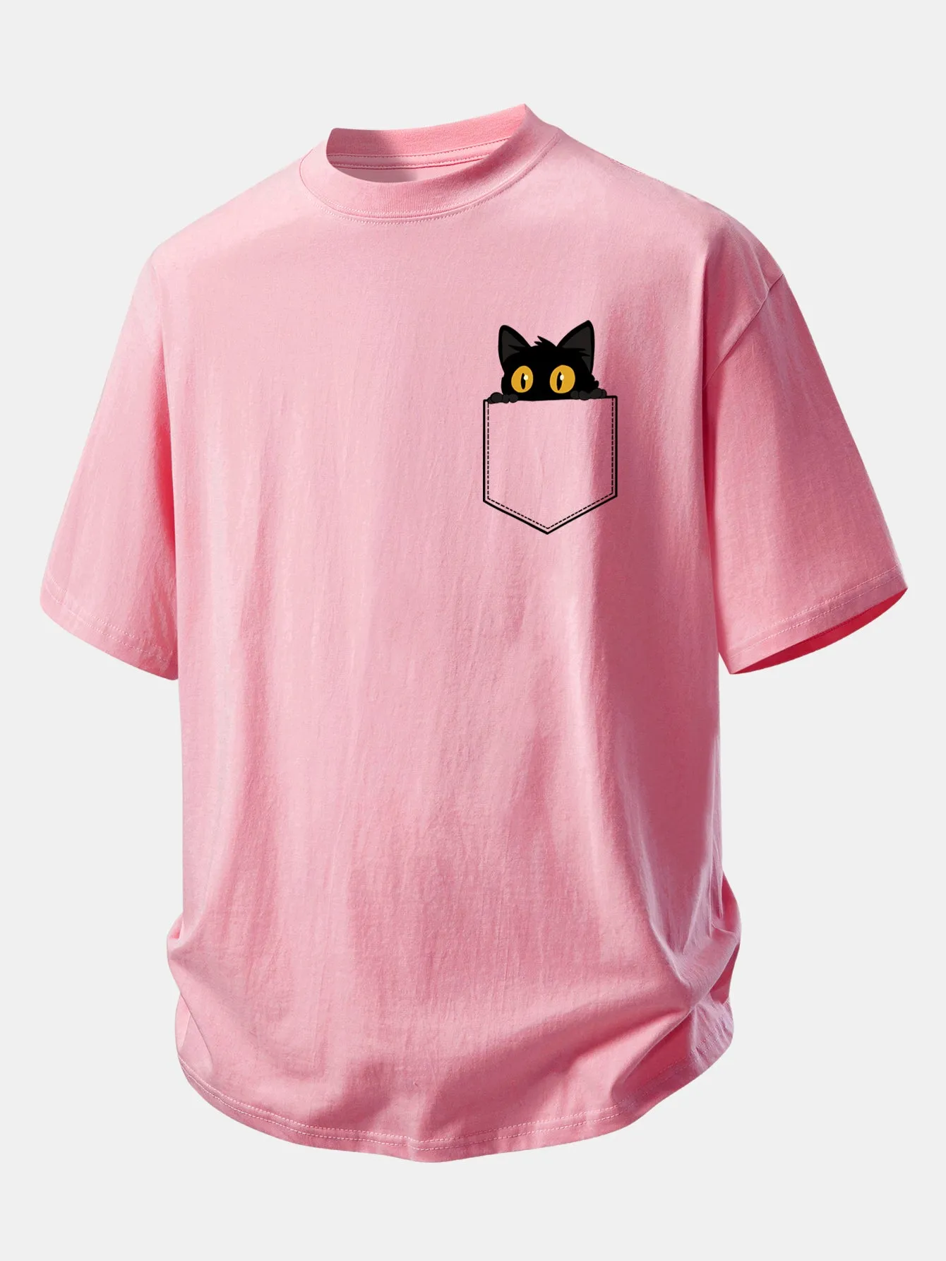 Relax Fit Pocket Black Cat Print Cotton T-Shirt sold by Hoooyi product image thumbnail 4