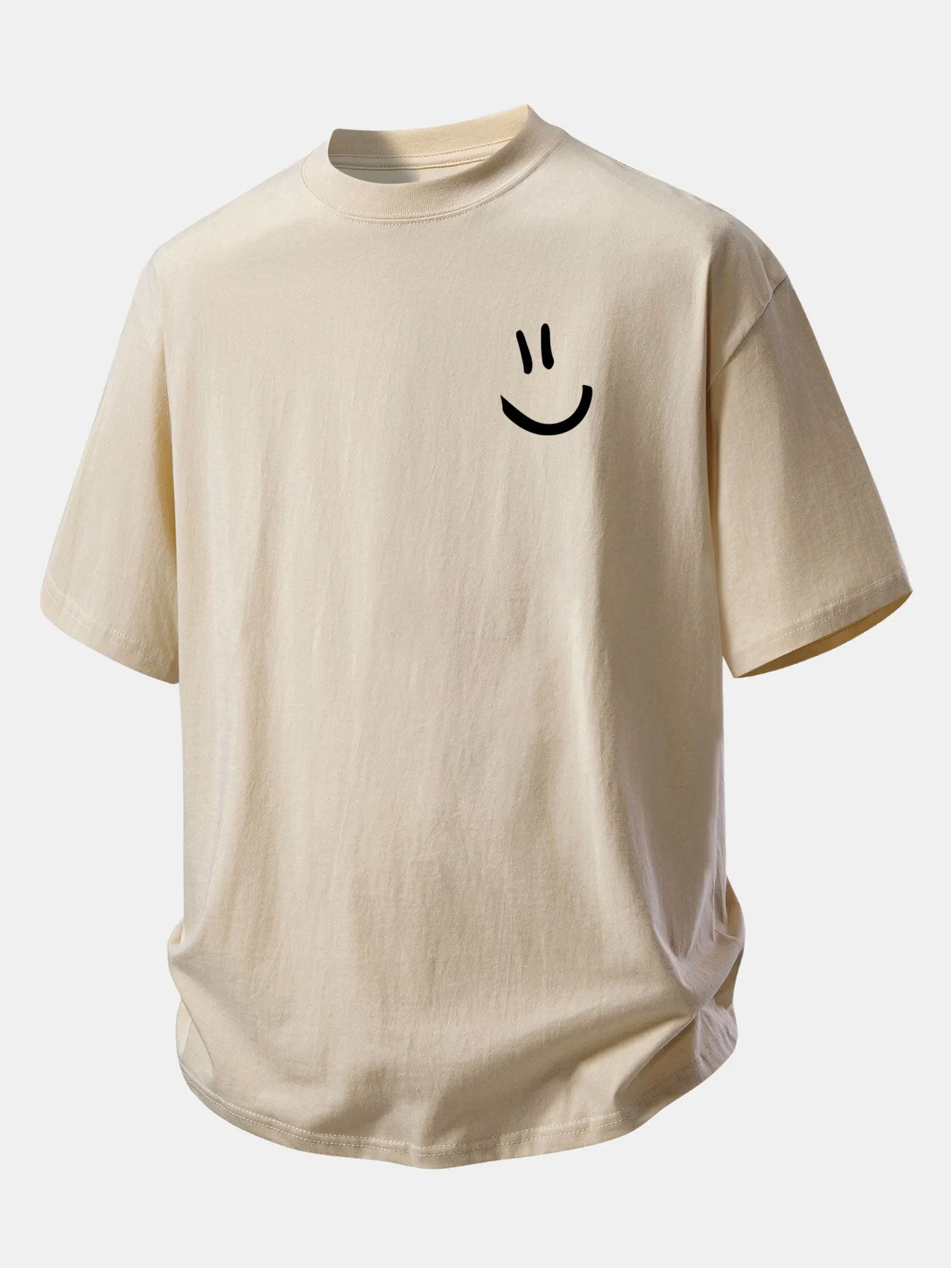 Relax Fit Smiley Face Print Cotton T-Shirt sold by Hoooyi product image thumbnail 4