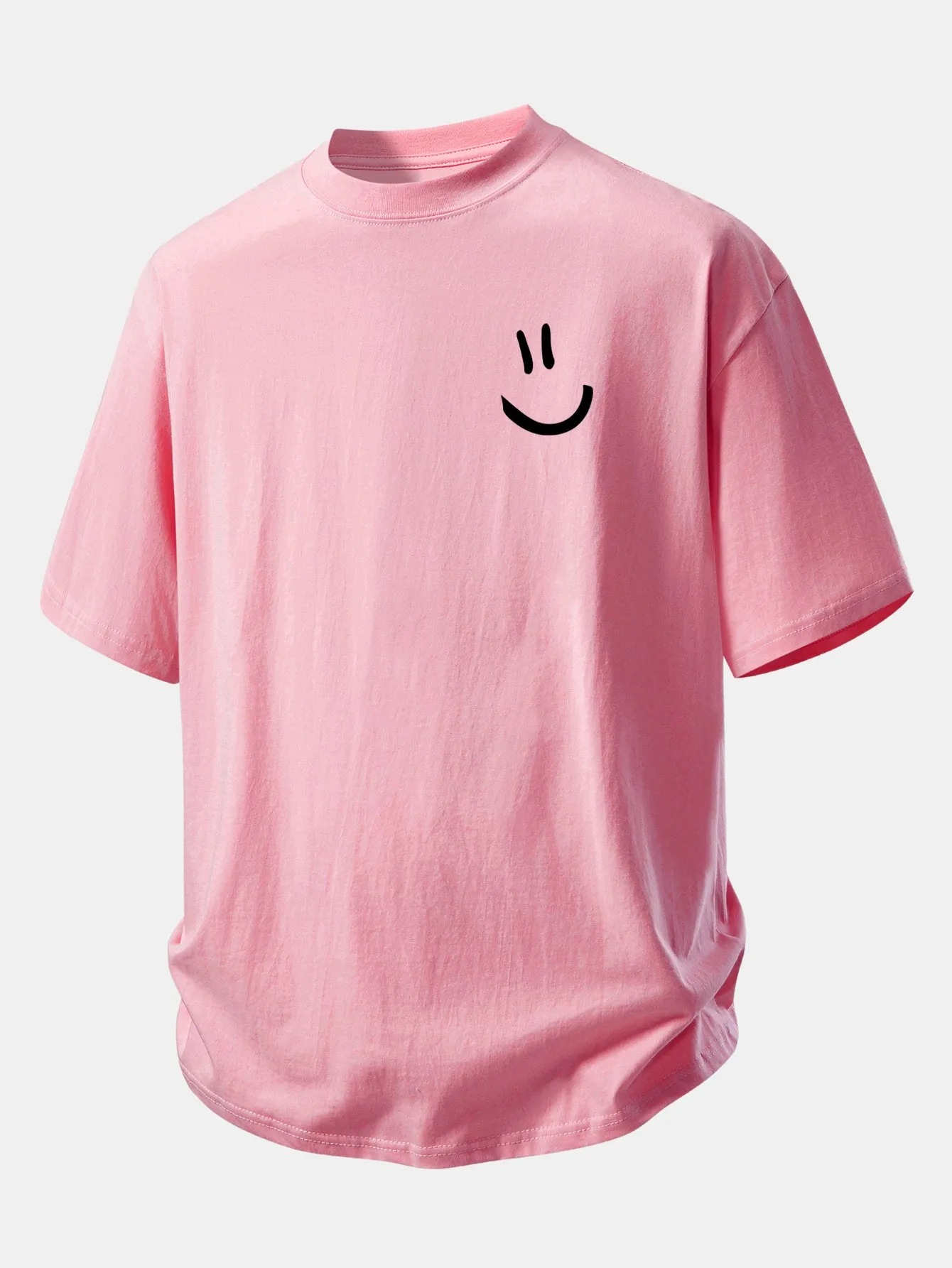 Relax Fit Smiley Face Print Cotton T-Shirt sold by Hoooyi