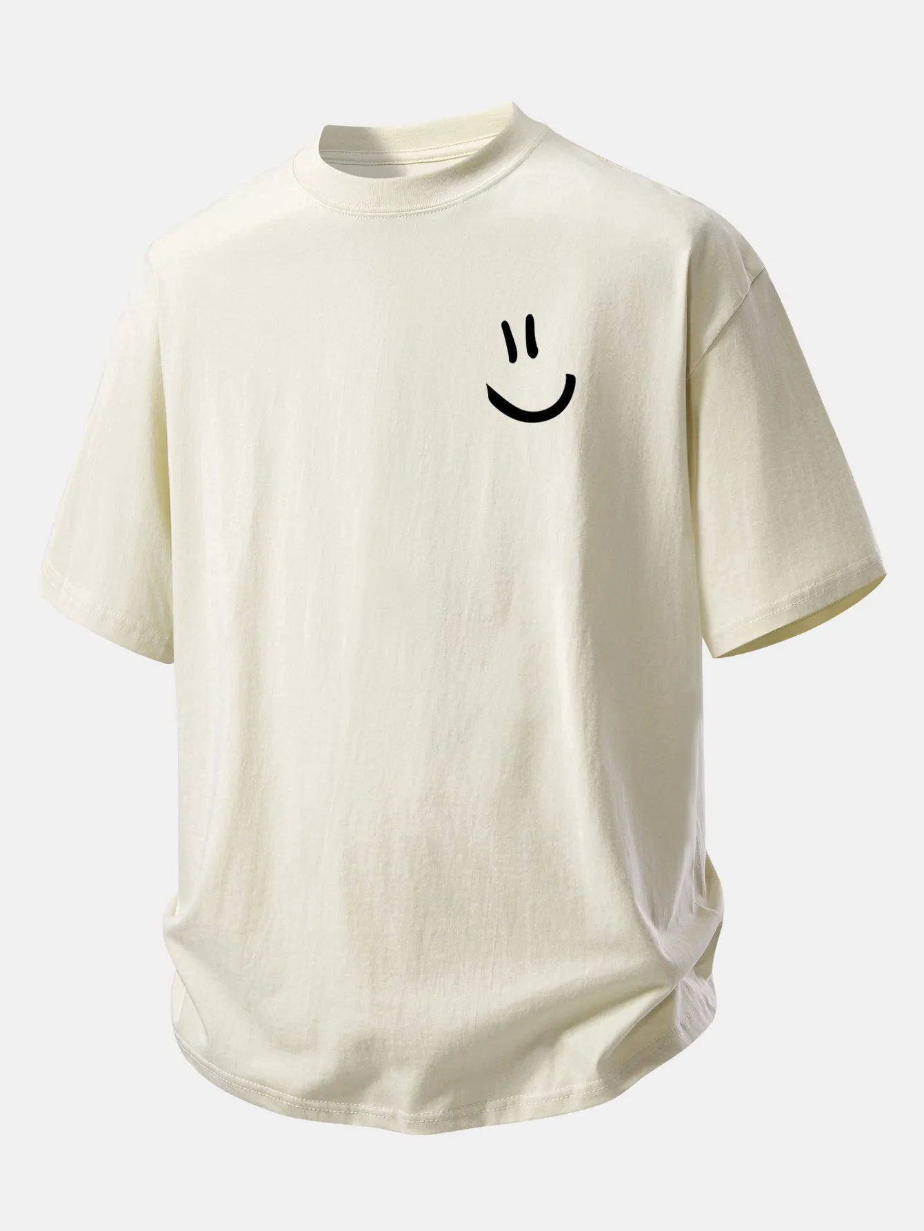 Relax Fit Smiley Face Print Cotton T-Shirt sold by Hoooyi product image thumbnail 5
