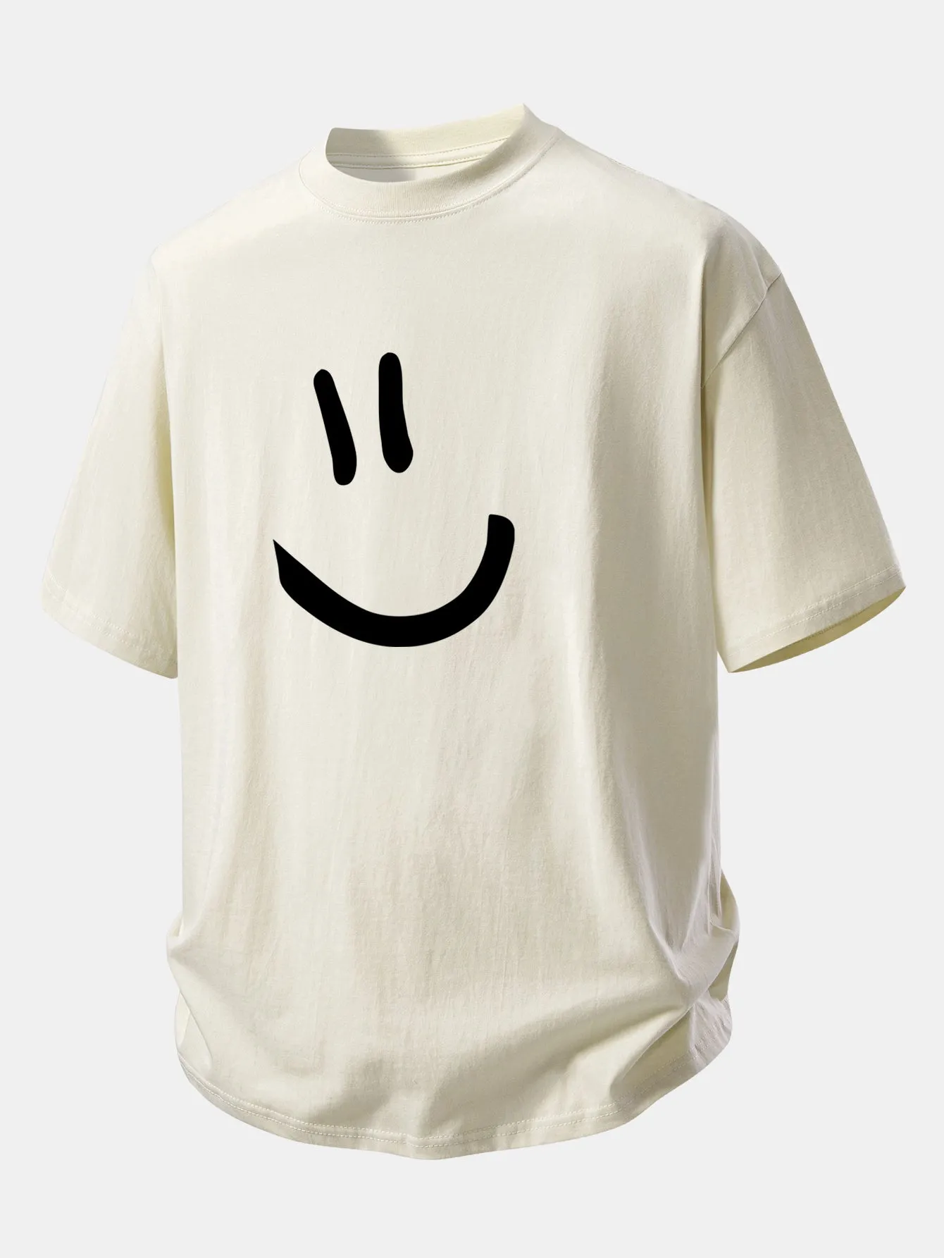 Relax Fit Smiley Face Print Cotton T-Shirt sold by Hoooyi product image thumbnail 5
