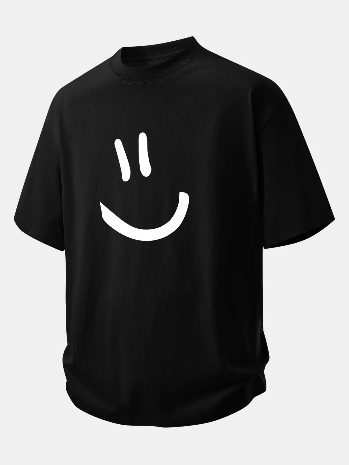 Relax Fit Smiley Face Print Cotton T-Shirt sold by Hoooyi product image thumbnail 2