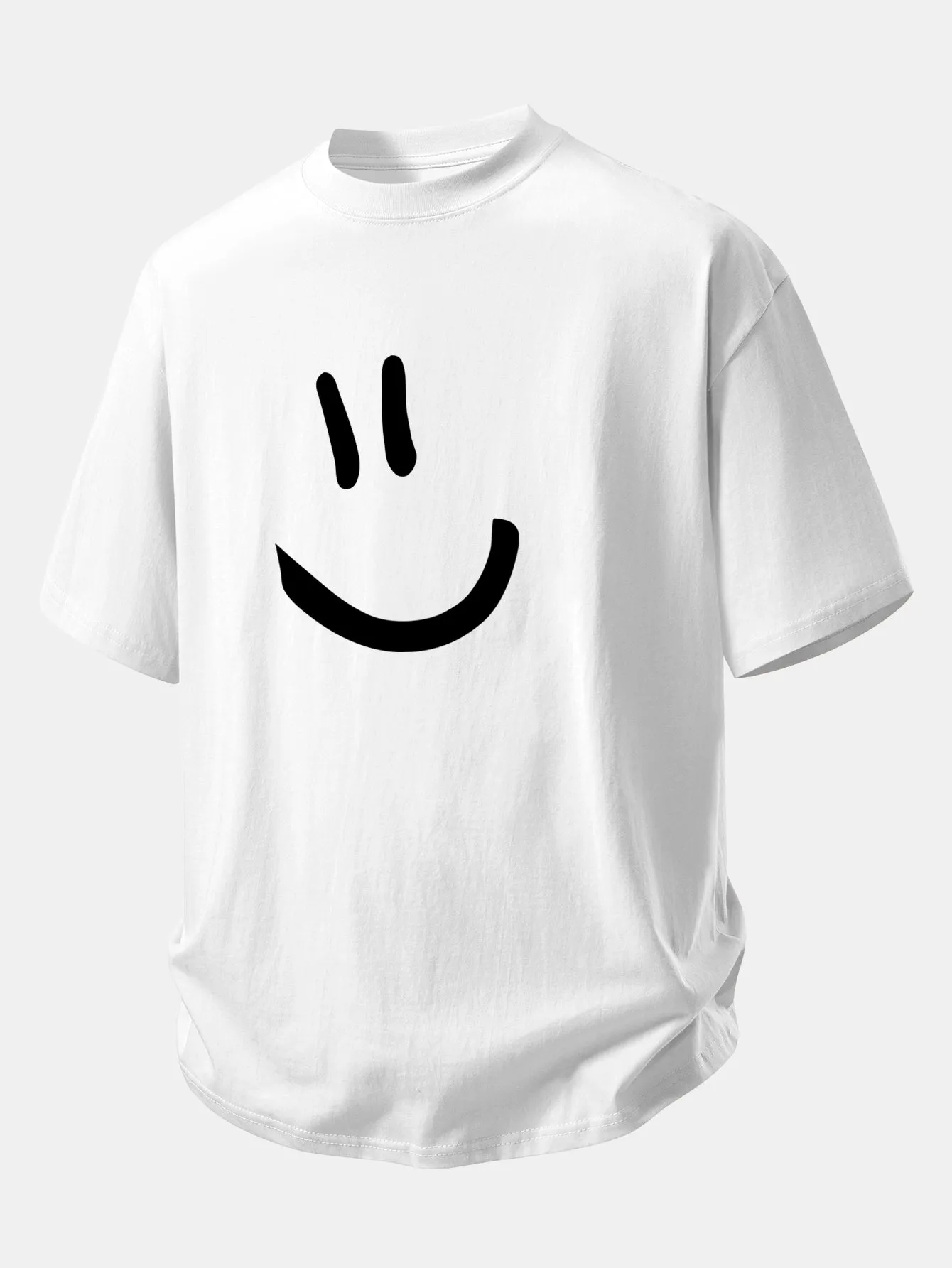 Relax Fit Smiley Face Print Cotton T-Shirt sold by Hoooyi