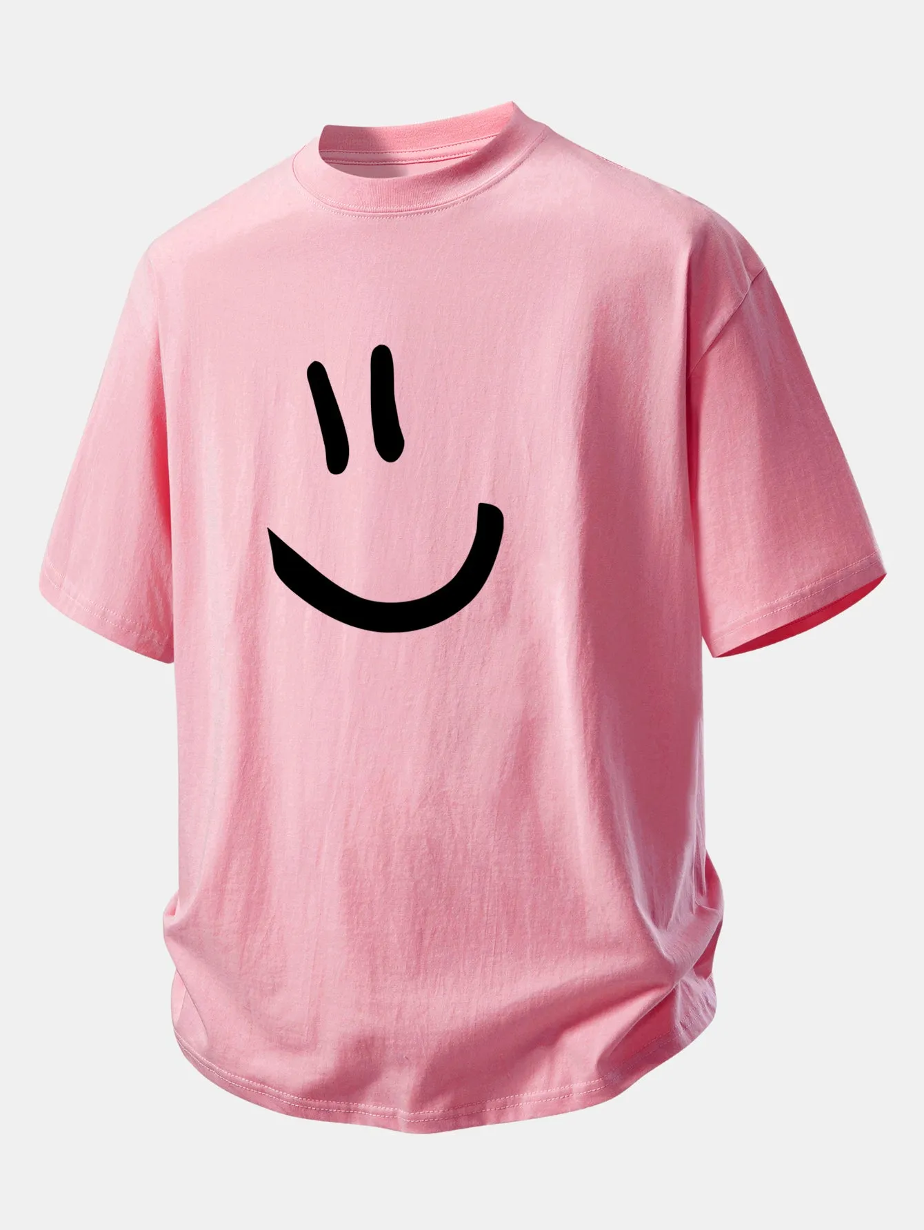 Relax Fit Smiley Face Print Cotton T-Shirt sold by Hoooyi product image thumbnail 3
