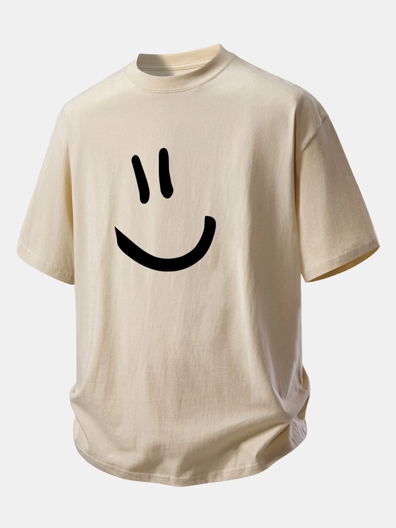 Relax Fit Smiley Face Print Cotton T-Shirt sold by Hoooyi product image thumbnail 4