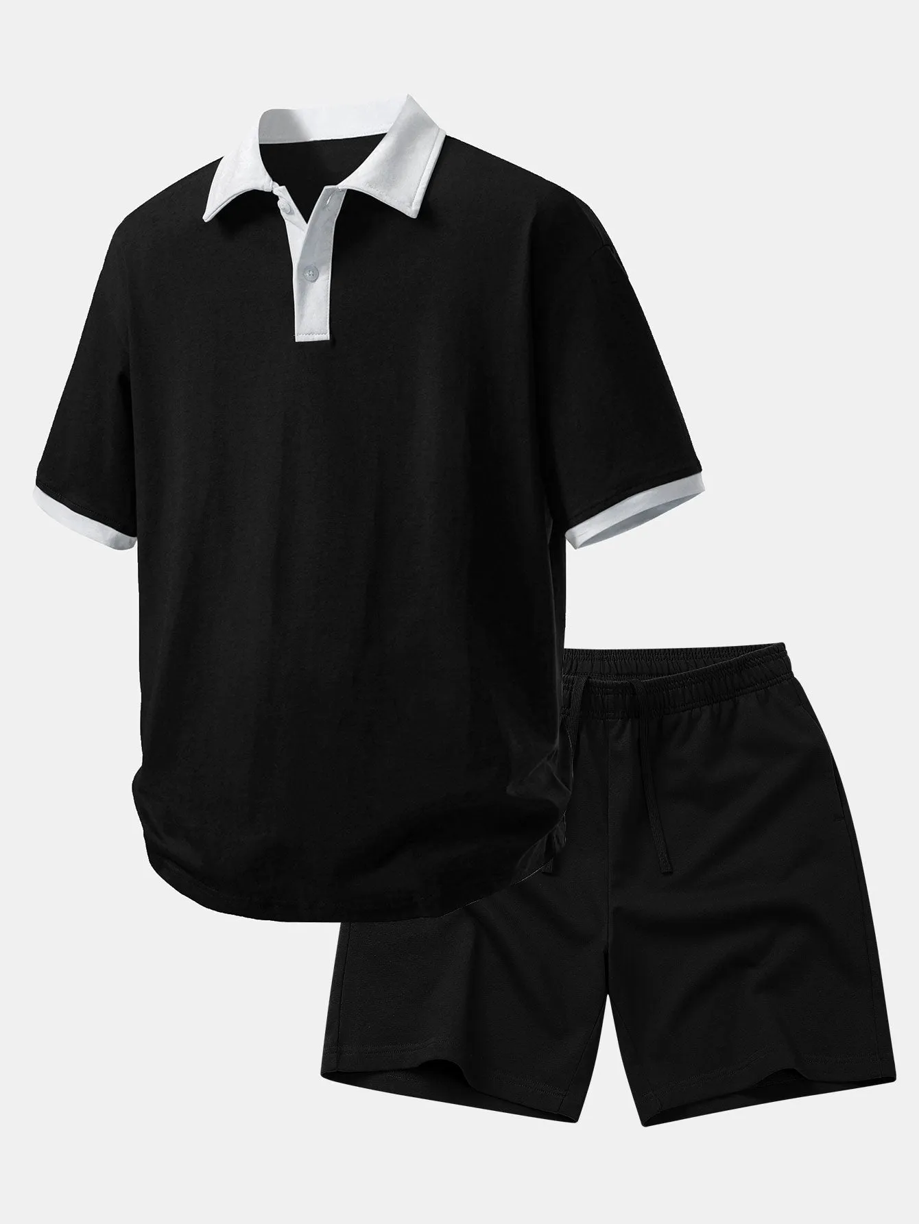 Relax Fit Contrast Cotton Polo & Cotton Drawstring 7" Shorts sold by Hoooyi product image thumbnail 2