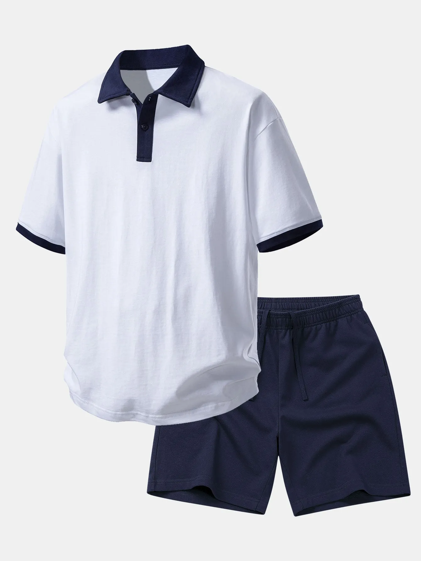 Relax Fit Contrast Cotton Polo & Cotton Drawstring 7" Shorts sold by Hoooyi