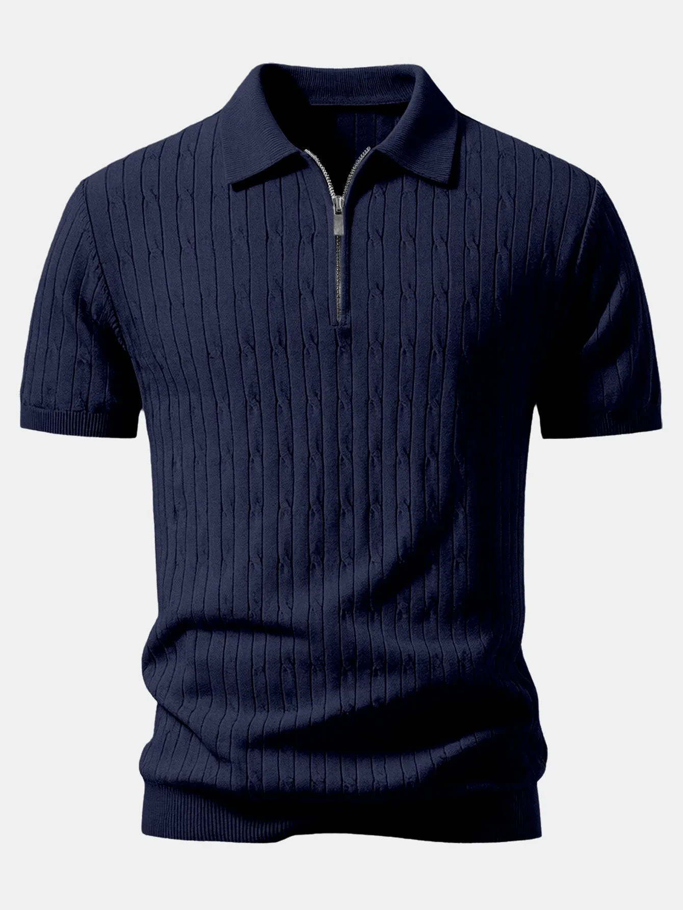 Twisted Jacquard Zipper Knit Polo sold by Hoooyi