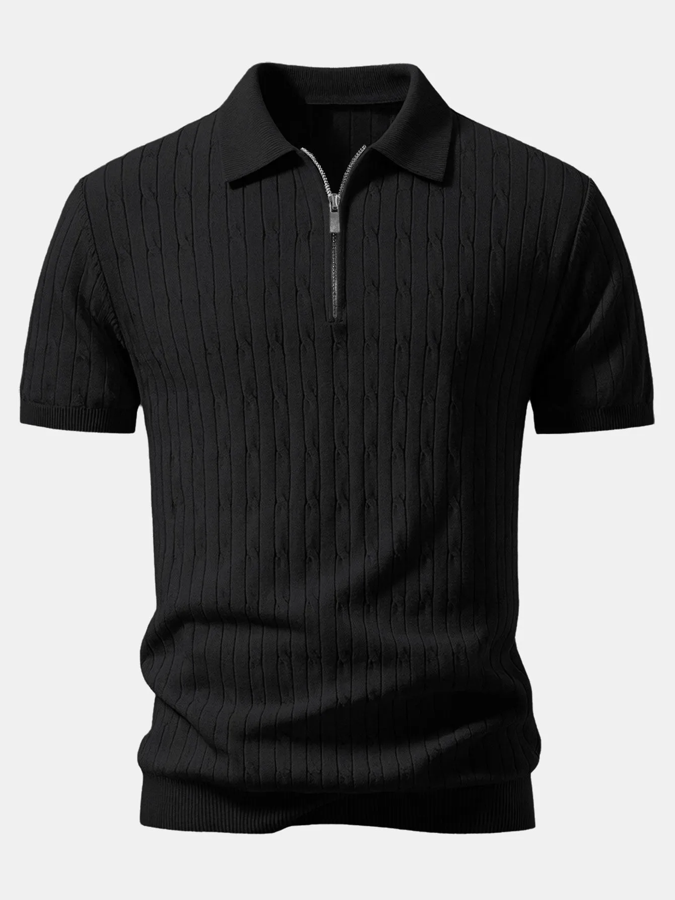 Twisted Jacquard Zipper Knit Polo sold by Hoooyi product image thumbnail 3