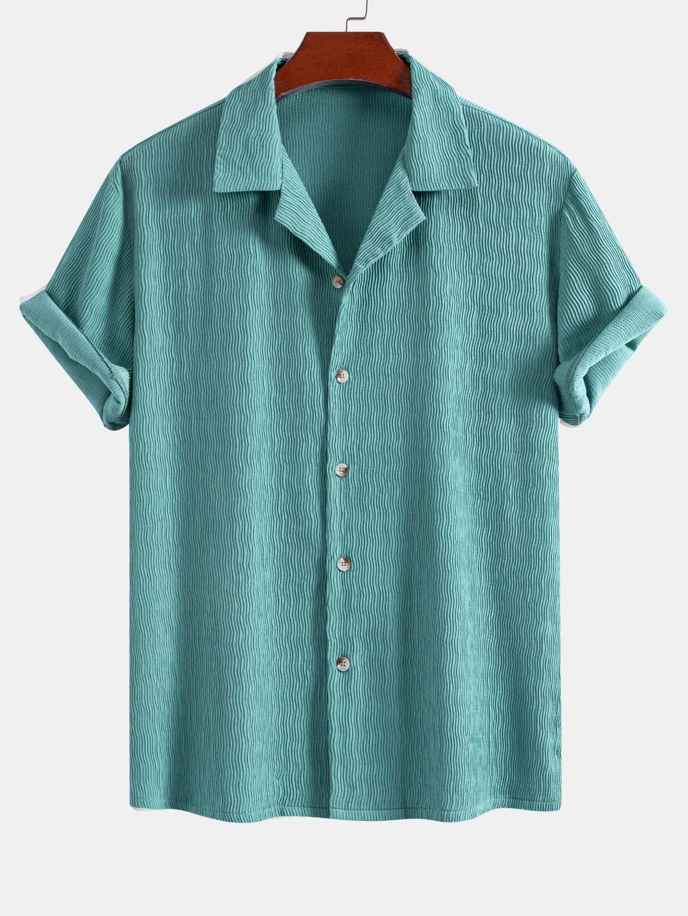 Textured Seersucker Short Sleeve Shirt & Drawstring 6“ Shorts Set sold by Hoooyi product image thumbnail 4