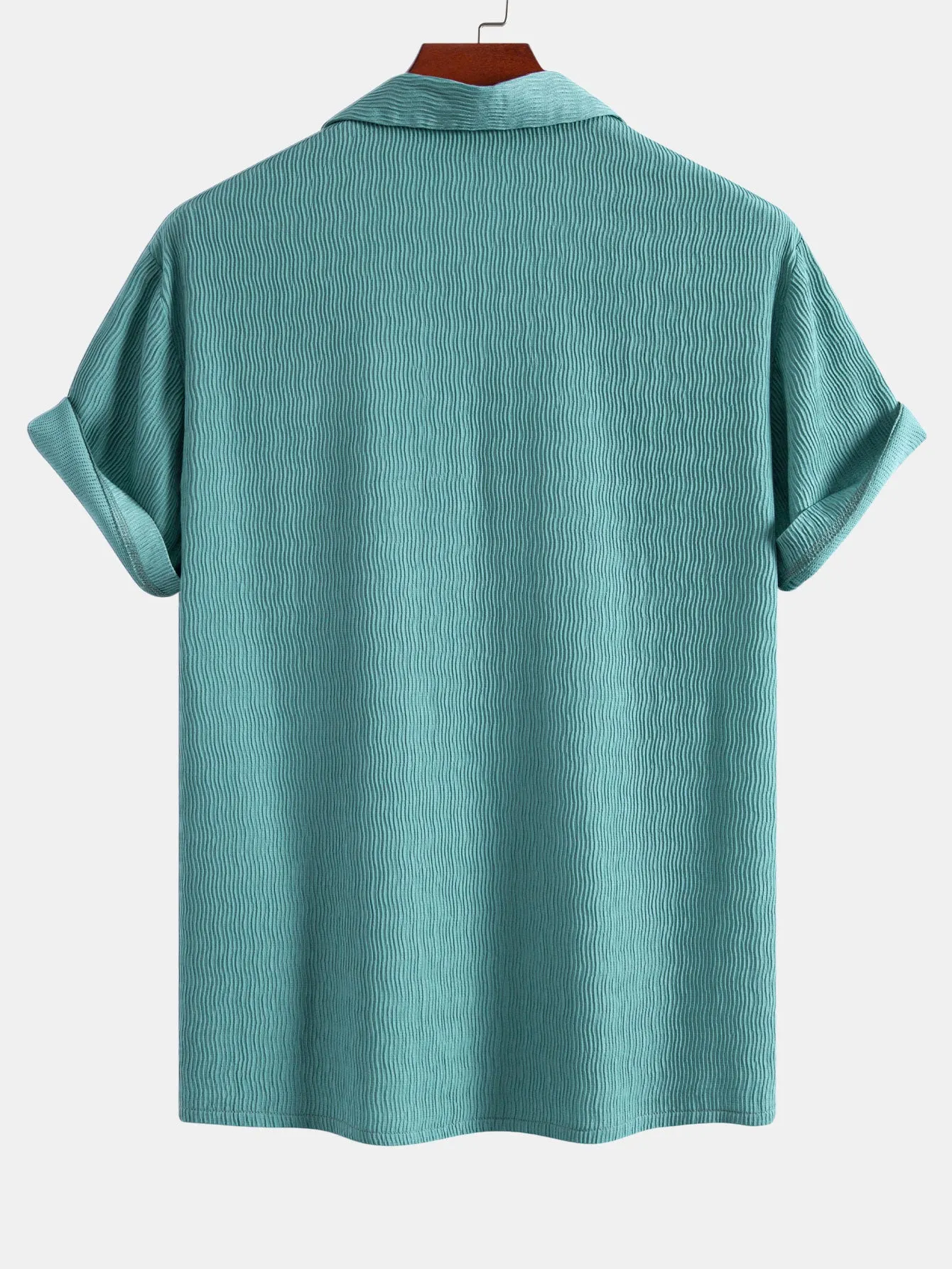 Textured Seersucker Short Sleeve Shirt & Drawstring 6“ Shorts Set sold by Hoooyi product image thumbnail 5