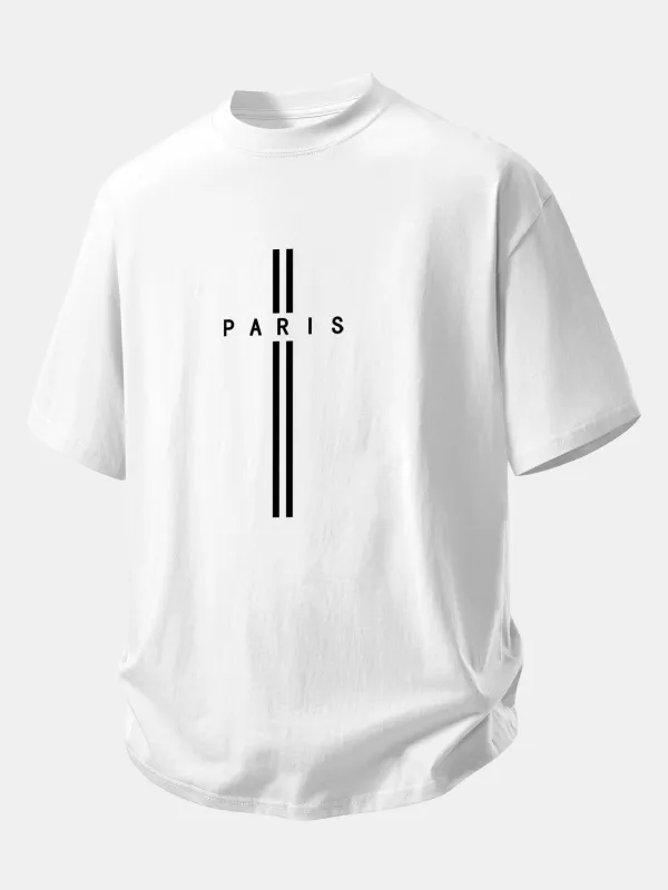 Relax Fit Paris Stripe Print Cotton T-Shirt made by Hoooyi