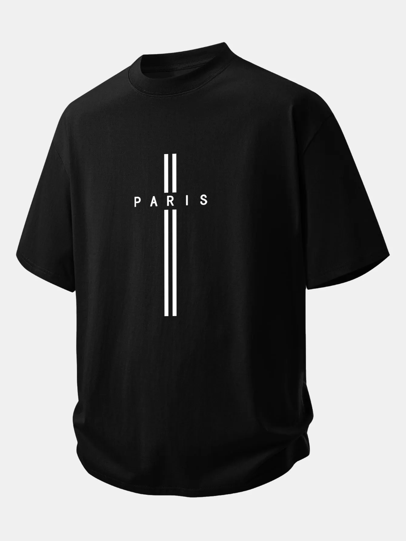 Relax Fit Paris Stripe Print Cotton T-Shirt sold by Hoooyi product image thumbnail 2