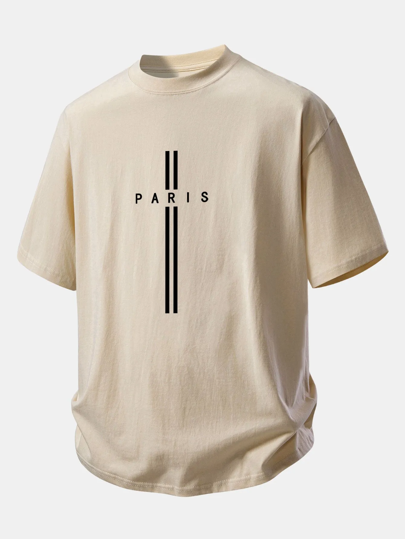 Relax Fit Paris Stripe Print Cotton T-Shirt sold by Hoooyi product image thumbnail 3