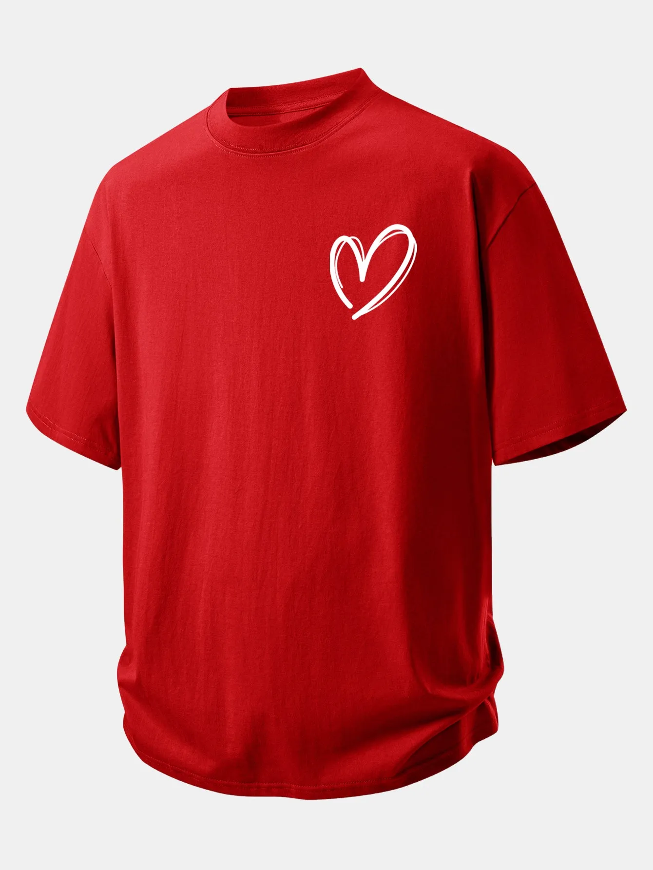 Relax Fit Heart Print Cotton T-Shirt sold by Hoooyi