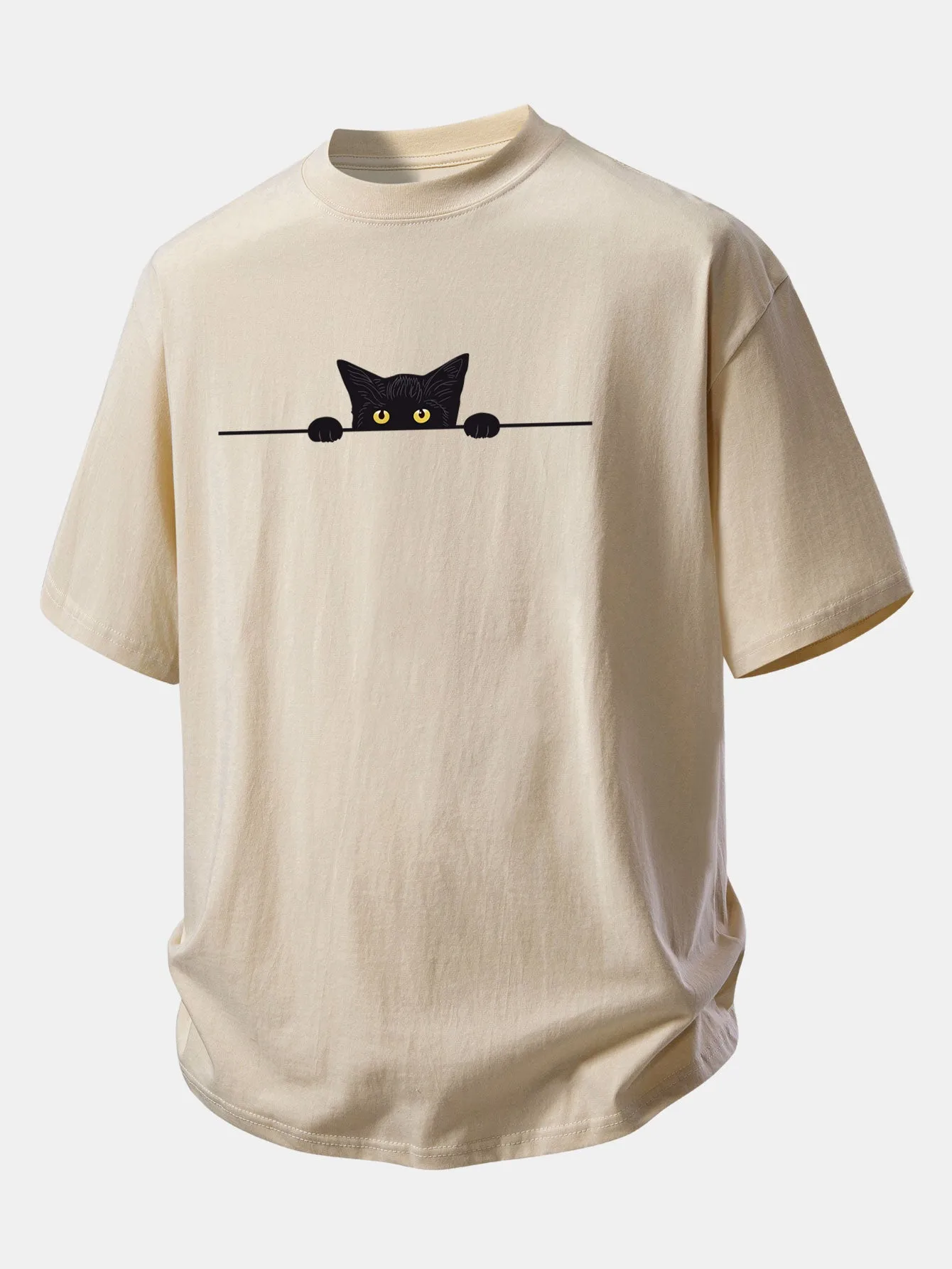 Relax Fit Black Cat Print Cotton T-Shirt sold by Hoooyi