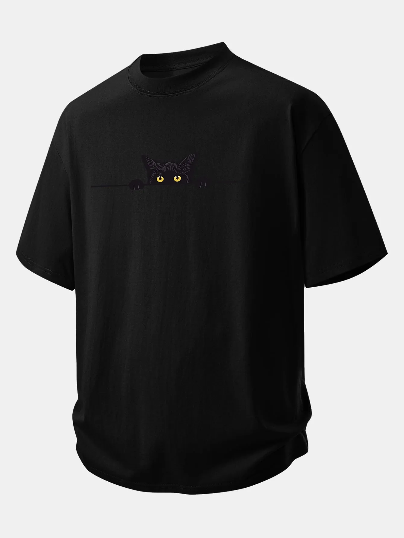 Relax Fit Black Cat Print Cotton T-Shirt sold by Hoooyi product image thumbnail 4