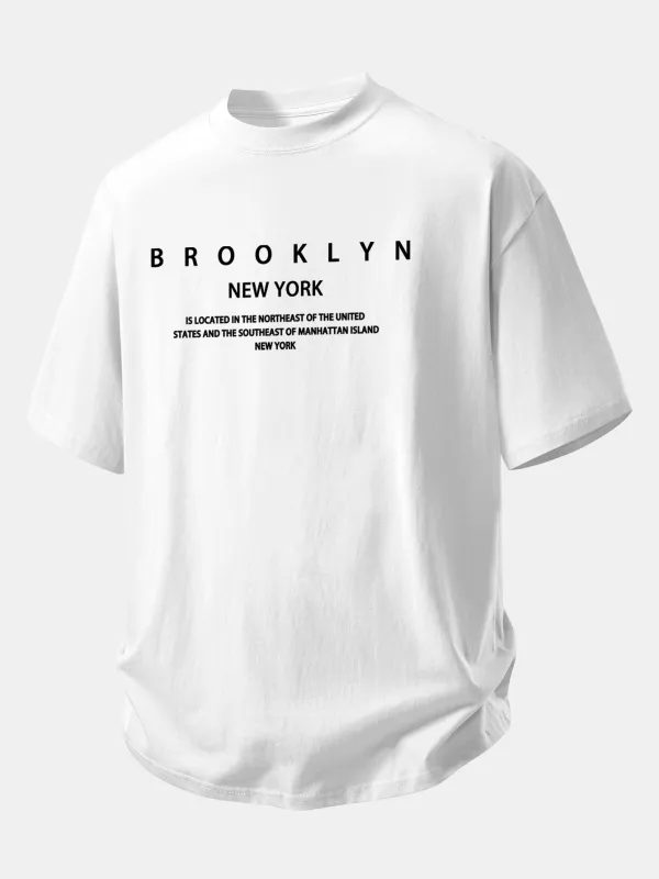 Relax Fit Brooklyn Print Cotton T-Shirt made by Hoooyi