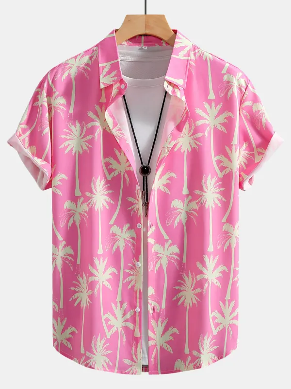 Palm Tree Print Button Up Shirt made by Hoooyi