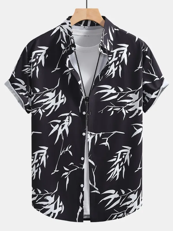 Bamboo Leaves Print Button Up Shirt made by Hoooyi