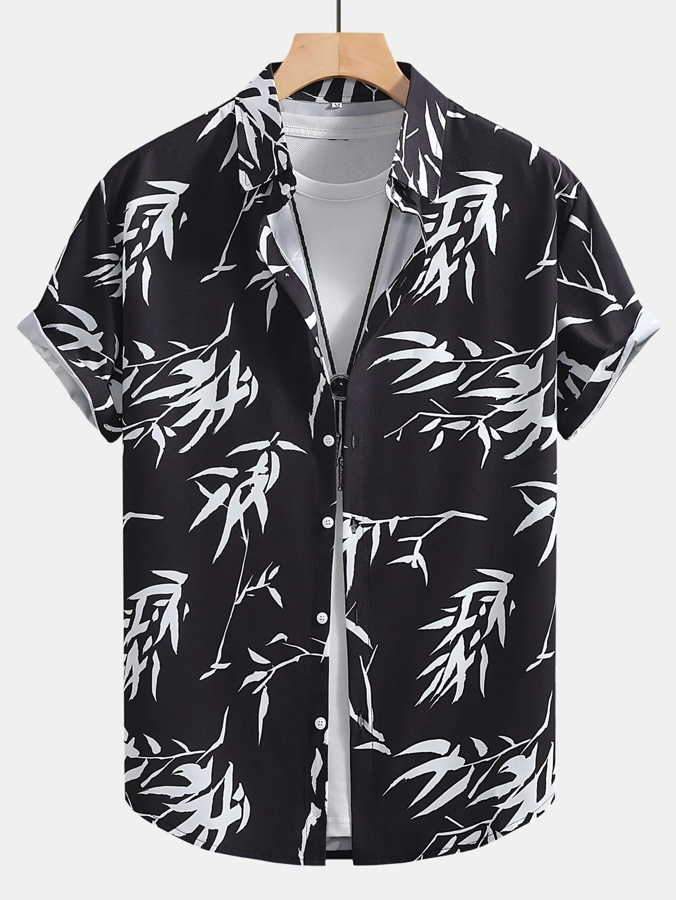 Bamboo Leaves Print Button Up Shirt sold by Hoooyi