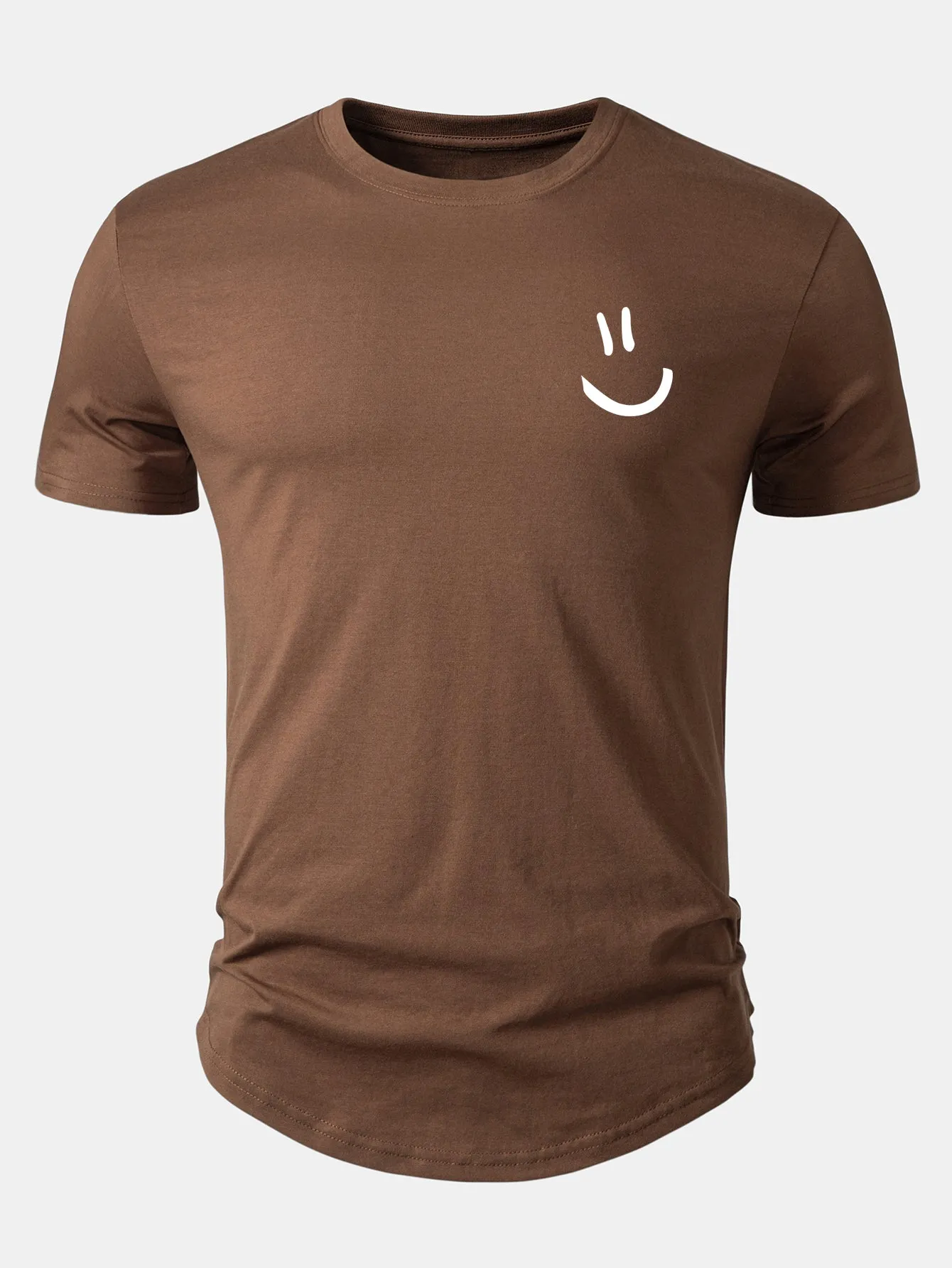 Smiley Print Cotton Arc Hem T-Shirt sold by Hoooyi product image thumbnail 3