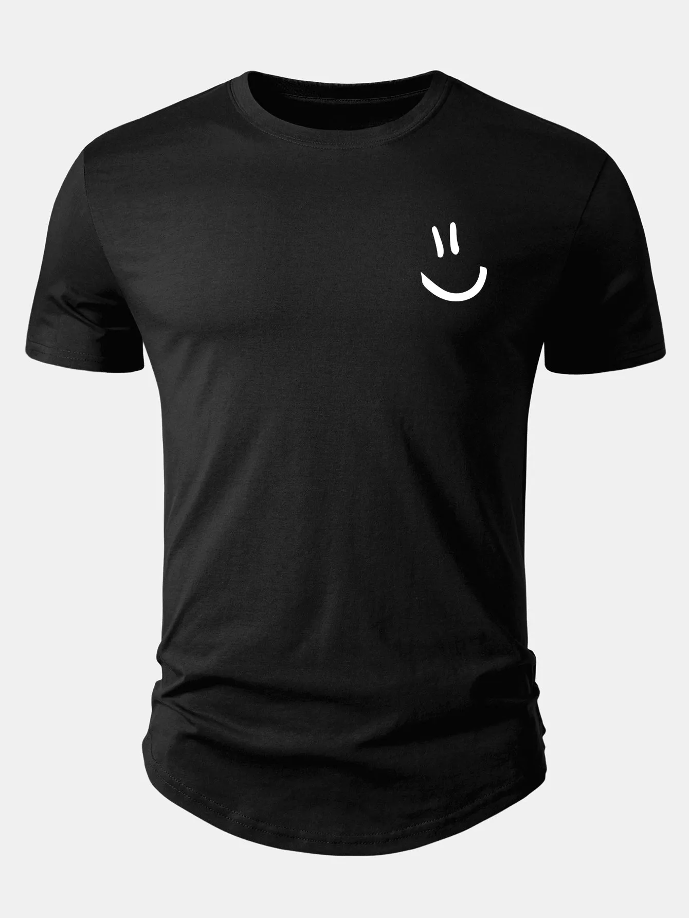 Smiley Print Cotton Arc Hem T-Shirt sold by Hoooyi